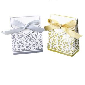 Gift Wrap 50pcs/lot Creative Golden Silver Ribbon Wedding packing bag Paper Box Cookie Candy gift bags Event Supplies T2I53029