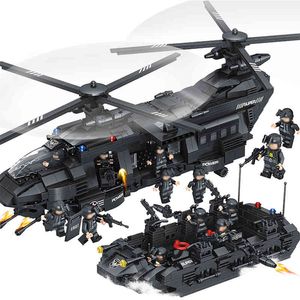 1351 pcs Militar City Polícia Modelo Building Blocks Kits Swat Team Transporte Helicóptero Kit Brinquedos Para Crianças Meninos Presente de Natal X0503