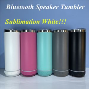 20oz Sublimation Bluetooth -Lautsprecher Becher Pulverpulverbeschichteter drahtloser intelligenter Musikbecher Gerade Becher Edelstahl Smart Wasserflasche mit Deckel und Strohhalmen