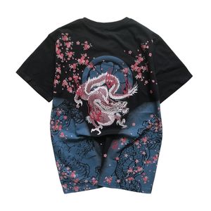 Chegada animal tshirt vestuário marca camiseta homens bordados de bens com tatuagem de carpa curta o-pescoço algodão casual 210707