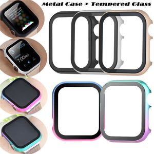 För Apple Watch Series 6 5 4 3 2 1 SE IWATCH 38mm / 42mm / 40mm / 44mm Slim Hard Metal Temperat Glass Fullskärm Protector Protect Bumper Case Cover