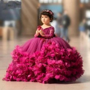 Пышные платья с цветочным узором для девочек, детские пышные платья с объемным цветком и длинными рукавами, детское платье для дня рождения, vestido de fiesta de boda