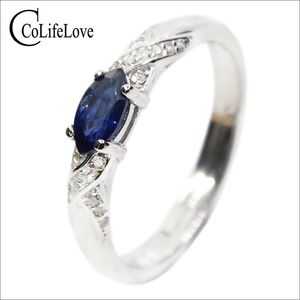 Venda Natural Sapphire Ring 3 * 6mm Gemstone Prata Sólido 925 de Chinês M 211217