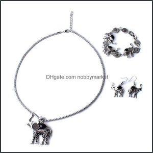 Orecchini Collana Parure di gioielli Moda verde africano per le donne Braccialetti con ciondolo a forma di elefante color argento vintage Consegna di goccia di gioielli