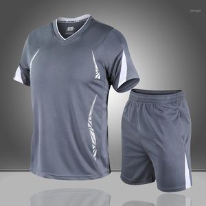 Erkek Eşofman 2021 Yaz Erkek Jogger Set Ter Suit Hızlı Kuru Nefes T Gömlek + Şort İki Parçalı Erkekler Koşu Takım Elbise Spor Size 5x