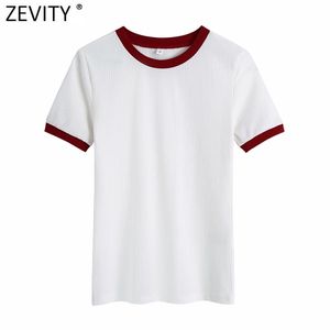 Women Basic O Neck Short Sleeve Casual Slim T-shirt Female Black White Patchwork Knitted Chic Summer Tops LS9019 210416