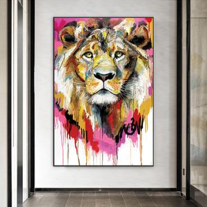 Animali Acquerello- Pittura a olio Astratta Leone Poster e stampe su tela Quadri scandinavi Decorazione camera da letto Cuadros