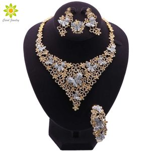 Dubai Gold Farbe Mode Braut Hochzeit Indische Schmuck Set Halskette Armband Ohrringe Ring für Frauen Afrikanische Schmuck Sets H1022