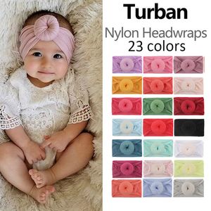 Super Soft nylonknut pannband för baby flickor spädbarn turban headwraps fotoprop flicka hår tillbehör 23 färg