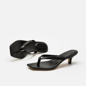 Slippers 2021 Summer Fashion Sandals Women Flip-flop Outdoor Kitten Heels Slipper Square Toe Beach Shoes Femal Plus Size