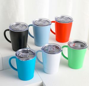 A mais recente caneca de copo de palha de aço inoxidável 9oz, xícaras de café isoladas de camada dupla com alça, uma variedade de cores e estilos para escolher, suporte para logotipos personalizados