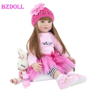 60cm Silicone Reborn Baby Doll Toy Realistic Vinyl Princess Toddler Bebe Child Birthday Gift Girl Babies Boneca Brinquedo Q0910