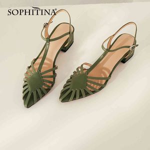 Sophitina Sandaler Sommar Rom Style Smalband Kvinnor Skor Mjuk Mid Heel Dressing Pekade Toe Äkta Läder Sandaler FO214 210513