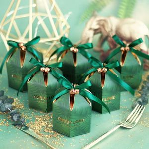 Green Candy Box With ribbon chocolate gift souvenirs for guests wedding favors and gifts Birthday Baby Shower Favors boxes