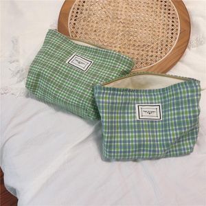 Wholesale korea cosmetics bag resale online - Korean Plaid Cosmetic Bag Large Capacity Make Up Organizer Necesserie Toiletry Women Storage Pouch Day Clutches Bags Cases
