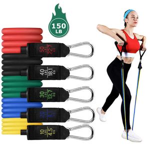 11PC / SET Fitness Resistens Tube Band Yoga Gym Stretch Pull Rope Exercise Training Expander Door Anchor med handtag Ankelband H1026