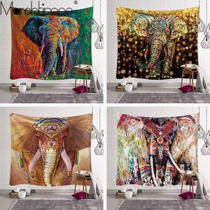 Elephant Psychedelic Hippie Tapestry Boho Mandala Tapestry Art Wall Hanging Witchcraft Wall Cloth Tapestries Macrame Wall Carpet 210609