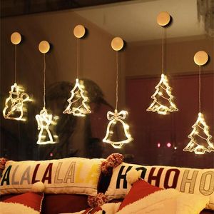 Boneco de natal Boneco de neve Star Light Feriado Janela Pendurado Corda Decoração LED Sucker luzes Bateria Power Christmas Garland para Home Decorative Bells