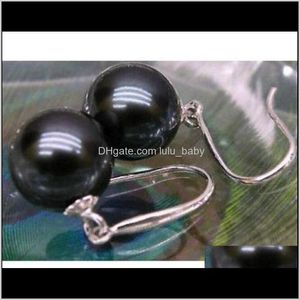 Stud Earrings Jewelry Drop Delivery 2021 9-10Mm Round Tahitian Black Pearl Earring S925 Sier Accessories S50G7