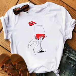 Engraçado vidro de vinho impresso camiseta mulheres manga curta redonda t-shirt fêmea gráfico tops camiseta 2020 mulheres verão camiseta tops x0527