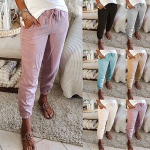 Calças femininas Capris 2021 Europeu e americano Pocket Pocket Casual Color Solid Color Cintura Espartilho