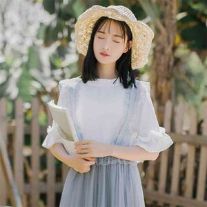 到着夏の韓国のファッション女性の蝶の袖ホワイトシャツオールマッチされたカジュアルフリルかわいいブラウス女性トップスS29 210512