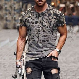 Men's Fashion Vintage Letter Printed Short Sleeve Tshirts Summer Oversized O Collared Graphic T Shirt For Men Clothing 210716