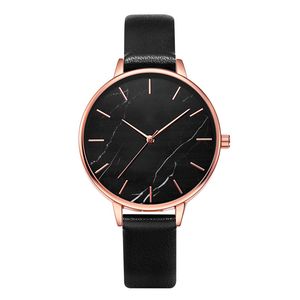 Senhoras assista pulseira de aço inoxidável rosa ouro mármore de mármore de couro cinta pin fecha de fivela simples e elegante