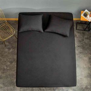 1 pc Fitted Sheet with Elastic Black Color Queen Size Bed Sheets Set sabanas Double Bed Linen 200x220 210626