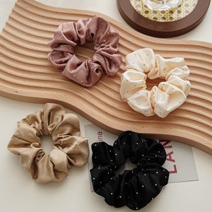 Mulheres Silk Scrunchie Handmade Diamond Elastic Hair Bands Titular de rabo de cavalo Cetim Cor sólida Cabelo de cabelo Gum Acessórios de cabelo