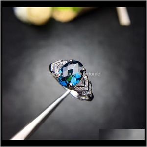 Klaster pierścienie Dojazdowy Dostawa 2021 Londyn Blue Topaz Gem Naturalny Gemstone Pierścień S925 Sier Trendy Krocza Trójkąt Kobiet Dziewczyna Party Biżuteria