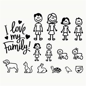 20cm*16cm Interesting Family Car Stickers I Love My Famils PVC Decals For Auto Racing Truck Motorcycles Window Waterproof Sun Protection Decorative Decals