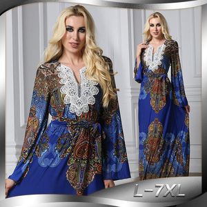 Abaya Müslüman Başörtüsü Elbise Kadın Afrika Giyim Bohemia Baskı Plaj Uzun Elbiseler Dantel-up Dubai Jilbab Elbise Robe Artı Boyutu L-7XL Etnik