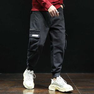 Mężczyźni Duże kieszenie Casual Cargo Spodnie Mężczyzna Moda Hip Hop Punk Harem Spodnie Jogger Spodnie dresowe Black Street Wear Spodnie Y0927