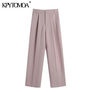 Women Fashion Office Wear Side Pockets Straight Pants Vintage High Waist Zipper Female Trousers Mujer 210416