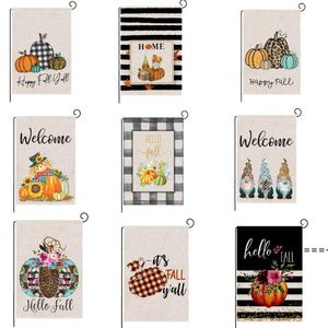 NEWHappy Fall Banners Thanksgiving Double Sides Garden Flags 47*35cm Pumpkin Turkey Linen Flag Multistyle Home Decor RRD11506