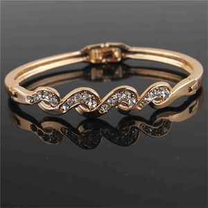 Crazy Feng Bangles Luxo estilo romântico ouro Rhinestone BraceletsBangles para o presente das mulheres X0706