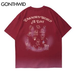 GONTHWID Tees Tops Hip Hop Streetwear Cartoon Animals Graffiti Smile Stampa T-shirt manica corta Cotone Casual Harajuku Magliette 210629