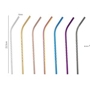 NEWTRAIGHT BENT LONG TWISTED DRINK STRAW Bärbar återanvändbar färgad rostfritt stål Straws Cocktail Kaffe Rigring Halm CCD9644