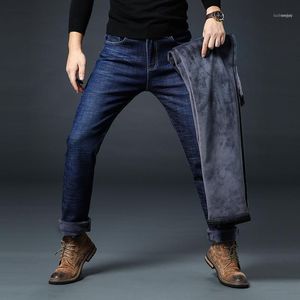 Męskie dżinsy ładne zimowe męskie polece casual elastyczność jean proste drelichowe spodnie męskie ciepłe dla mężczyzny plus rozmiar 521