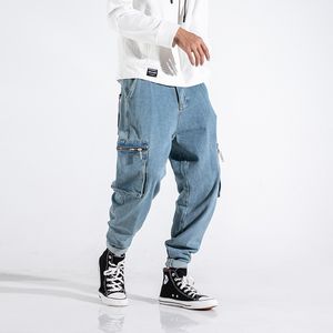 Мода Мужские Джинсы Высокое Качество Свободные Fit Big Pocket Джинсовые Брюки Homme Streetwear Hip Hop Широкие брюки