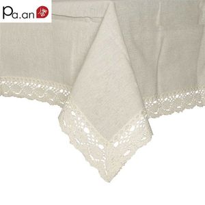 Beige 70% Linen Table Cover Rectangular Lace Edge Nappe Dustproof cloth Home Wedding Party Decor Cloth Pa.an 211103