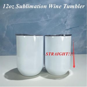 DIY 12oz Sublimation STRAIGHT Wine tumbler Stainless Steel Wine Glasses Egg Cups Stemless Wine Glasses with lid Vacuum Egg Shape