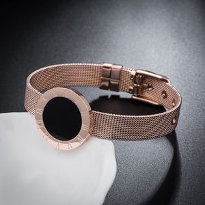 Ajustável Rose Gold Aço Inoxidável Bangle Pulseira Mulheres Estilo Relógio Jóias Para O Presente