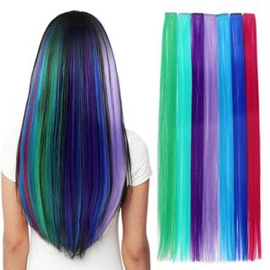 Synthetic Wigs Long Straight Hair Pieces Set Colored Highlight Clip In One Piece Pure Color Inches