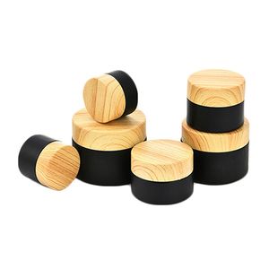5g 10g 15g 20g 30g 50g Black Frosted Glass Jar Cosmetic Bottle Makeup Container Jars with Imitated Wood Grain Lids and Inner Liner