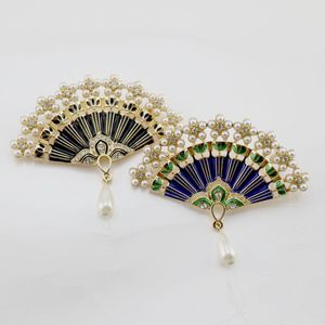 Pins, Brooches 2pcs Brooch Corsage Men Women Safety Pin Retro Chinese Fan Fringed Pearl Unisex Fashion Accessories