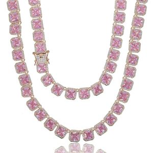 Angekommen Pink Pinky Girl Damenschmuck Iced Out Bling Baguette Zirkonia Cz Cluster Tennis Halskette Ketten