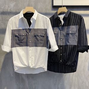 Men's summer shirt thin simple striped contrast color lining slim-fit breathable five-point shirts
