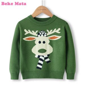 Christmas Sweaters Kids 2021 Winter Elk Print Cotton Knit Little Child Boy Sweater Warm Toddler Girl Pullover Children Clothing Y1024